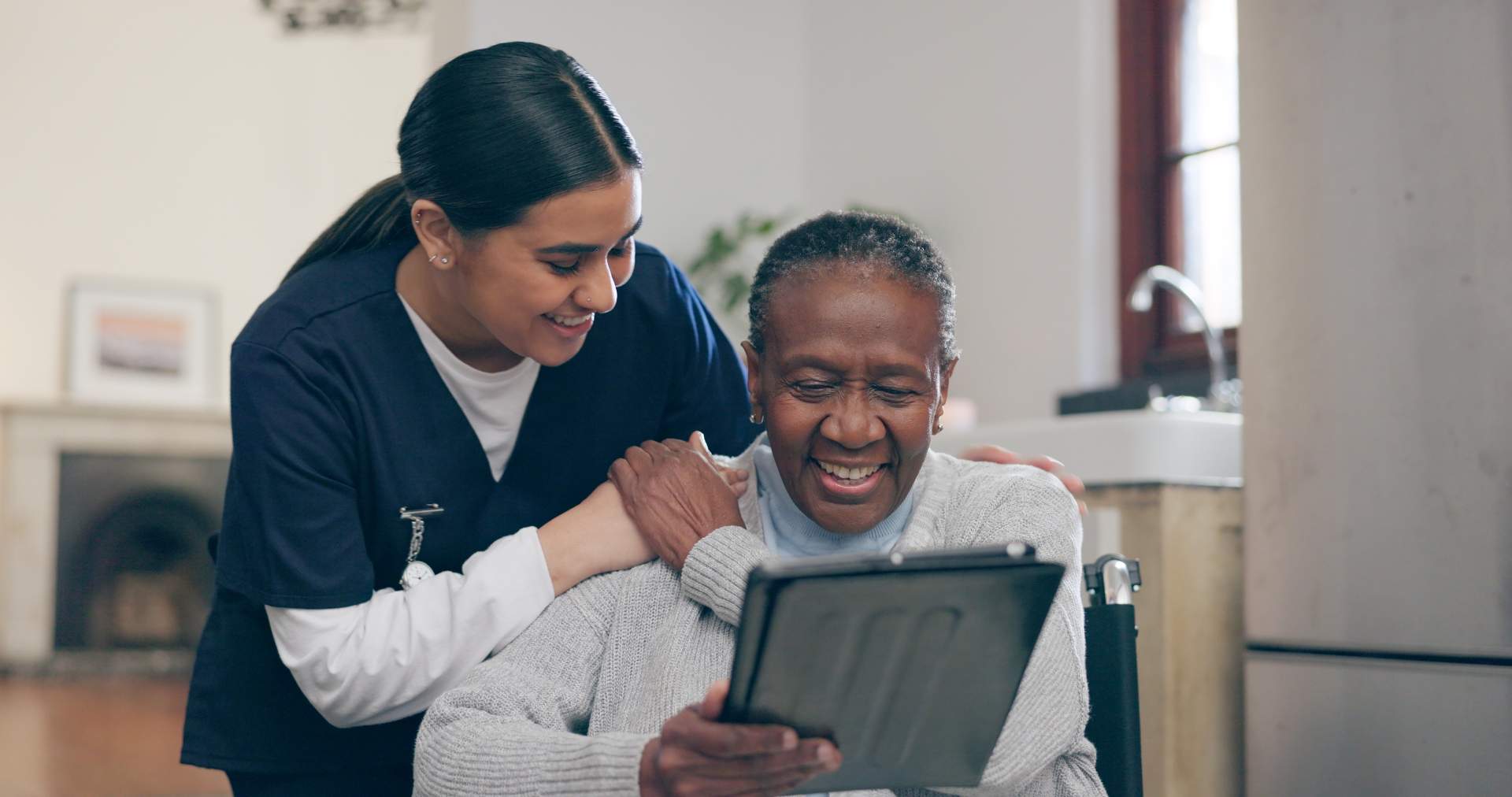 Female caregiver with african american patient